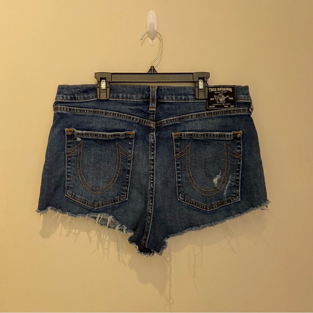 True Religion Women's Distressed Blue Jean Shorts